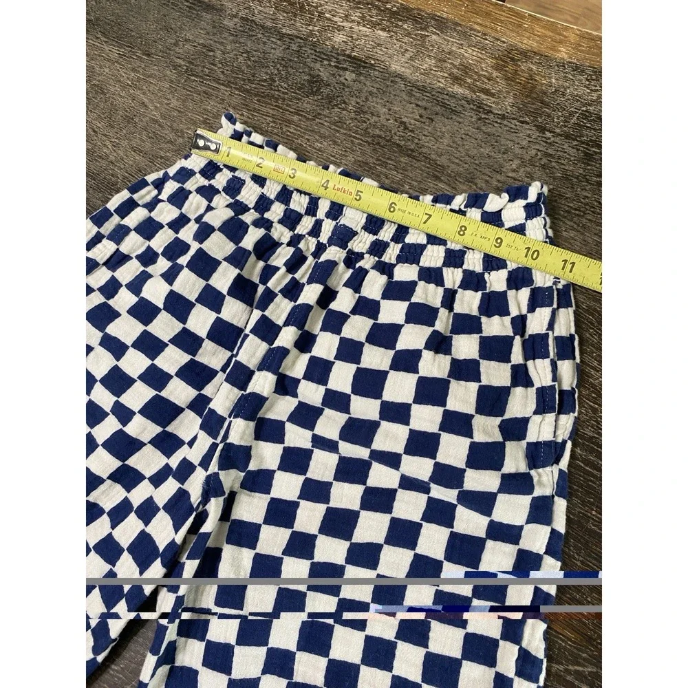 2PC Hanna Andersson Smocked Cami Top & Wide Leg Pant Set Navy White Check 10/12